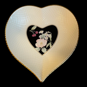 Mikasa Botanica Black Japan Ivory Bone China heart floral candy trinket dish